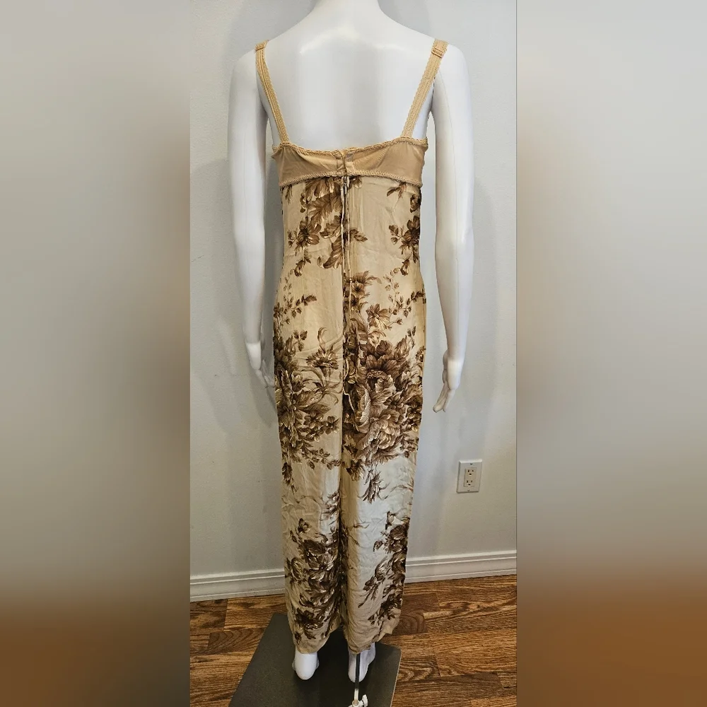 Vintage Spring 1997 Dolce & Gabbana Beige & Cream Floral Silk Maxi Dress - Picture 3 of 16